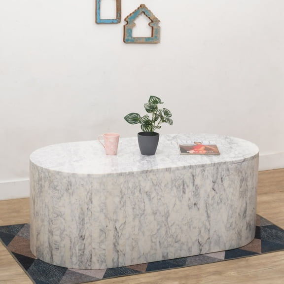 BIDK Home Oval Marble Coffee Table - 48" - White and Purple