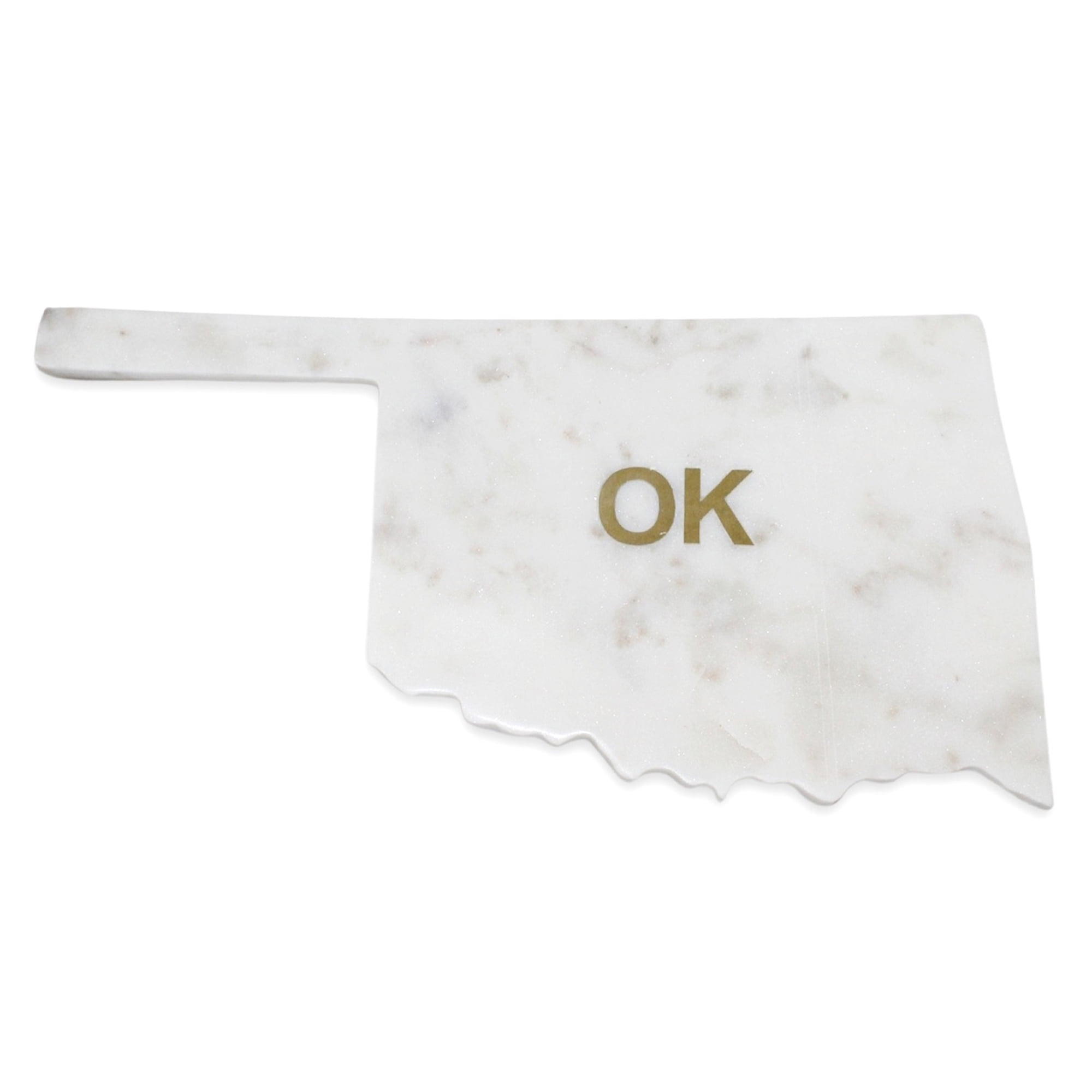 White Marble Oklahoma State Cutting Board with Brass Abbreviation