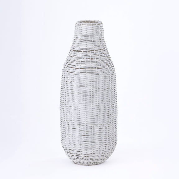 BIDK Home Rattan Style Woven Bottle Shaped Vase - 16.25" - White