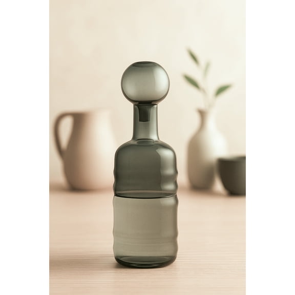 BIDK Home Rippled Base Glass Bottle Vase - 14" - Clear and Gray