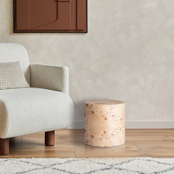 BIDK Home Round Burl Wood Side Table - 15" - Beige