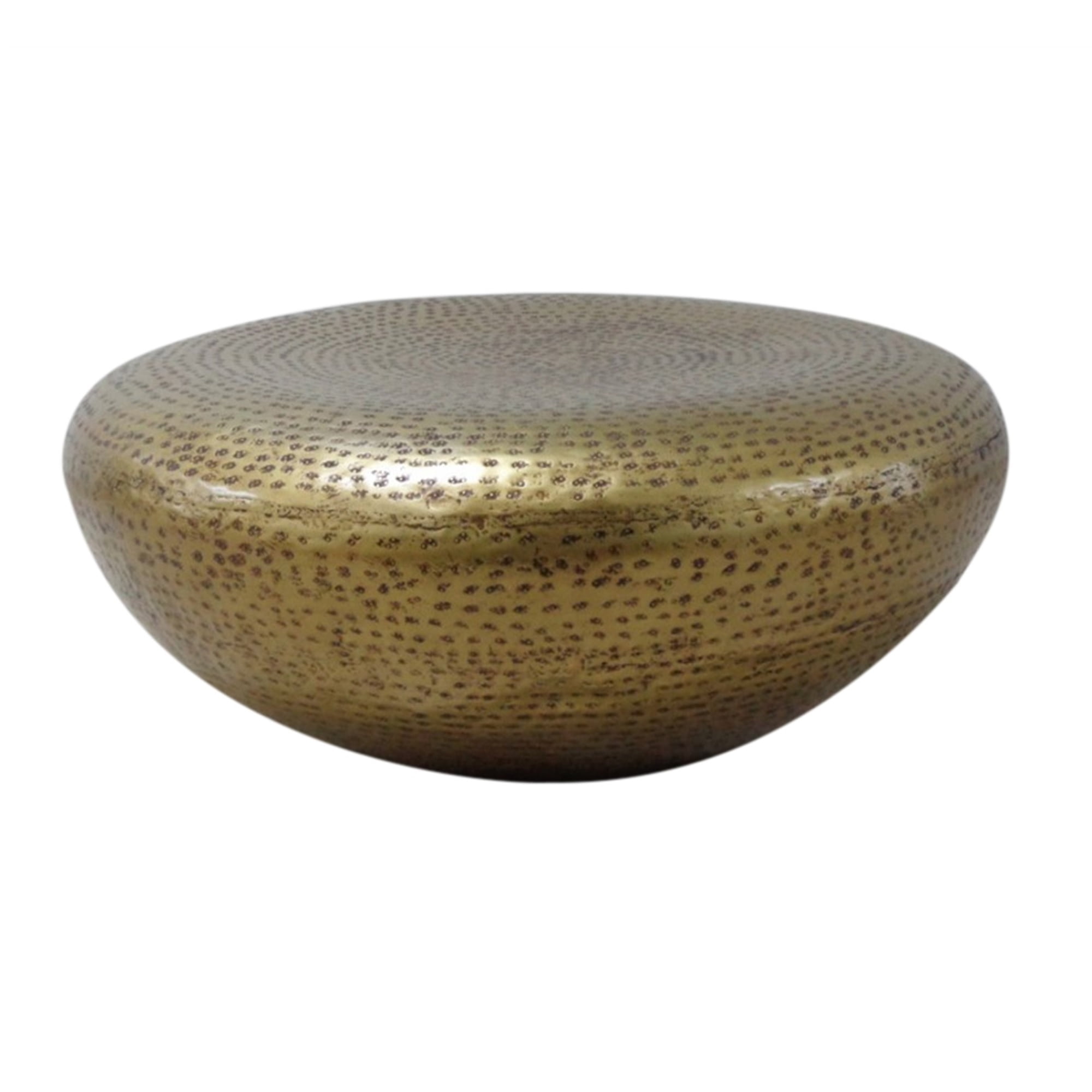 Round Hammered Brass Tone Metal Coffee Table - 30.5"