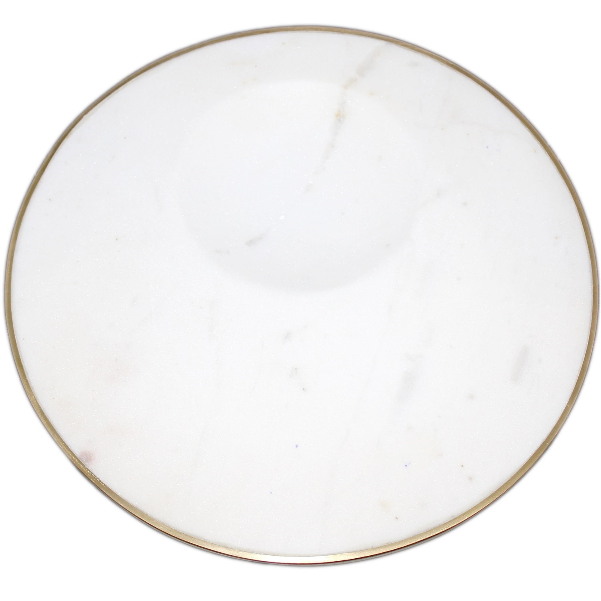 White and Gold Round Marble Snack Plate with Brass Edges - 12"