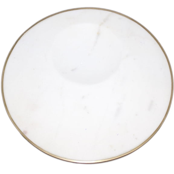 BIDK Home Round Marble Snack Plate with Brass Edges - 12" - White and Gold