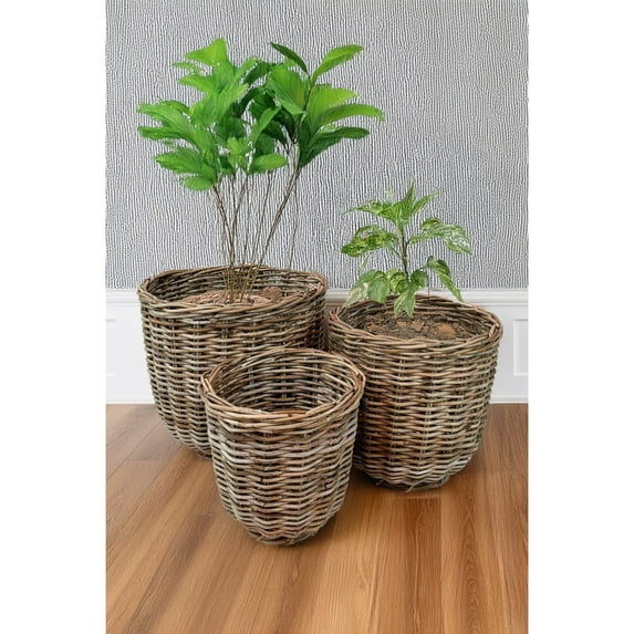 BIDK Home Round Rattan Storage Baskets - 17" - Set of 3