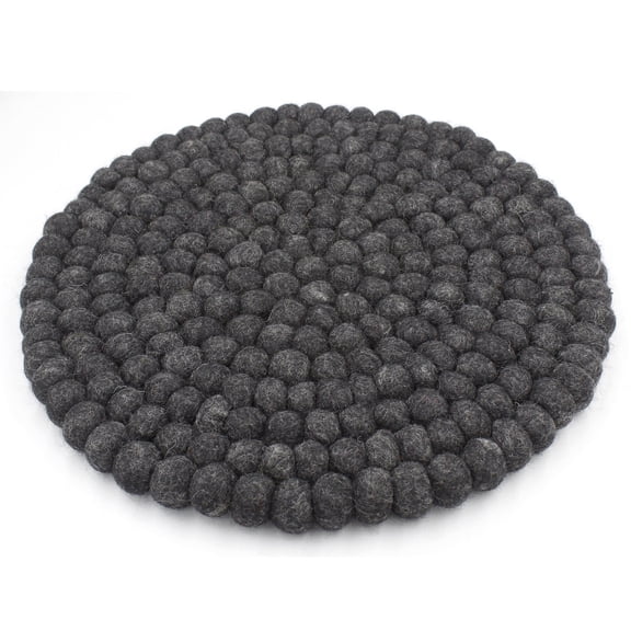 BIDK Home Round Wool Pom Trivet - 13.5" - Black