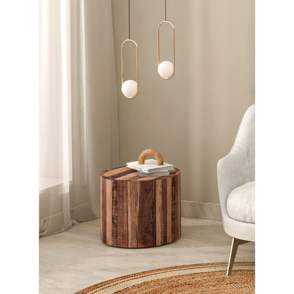 BIDK Home Rustic Style Cylindrical Wooden Coffee Table - 24"