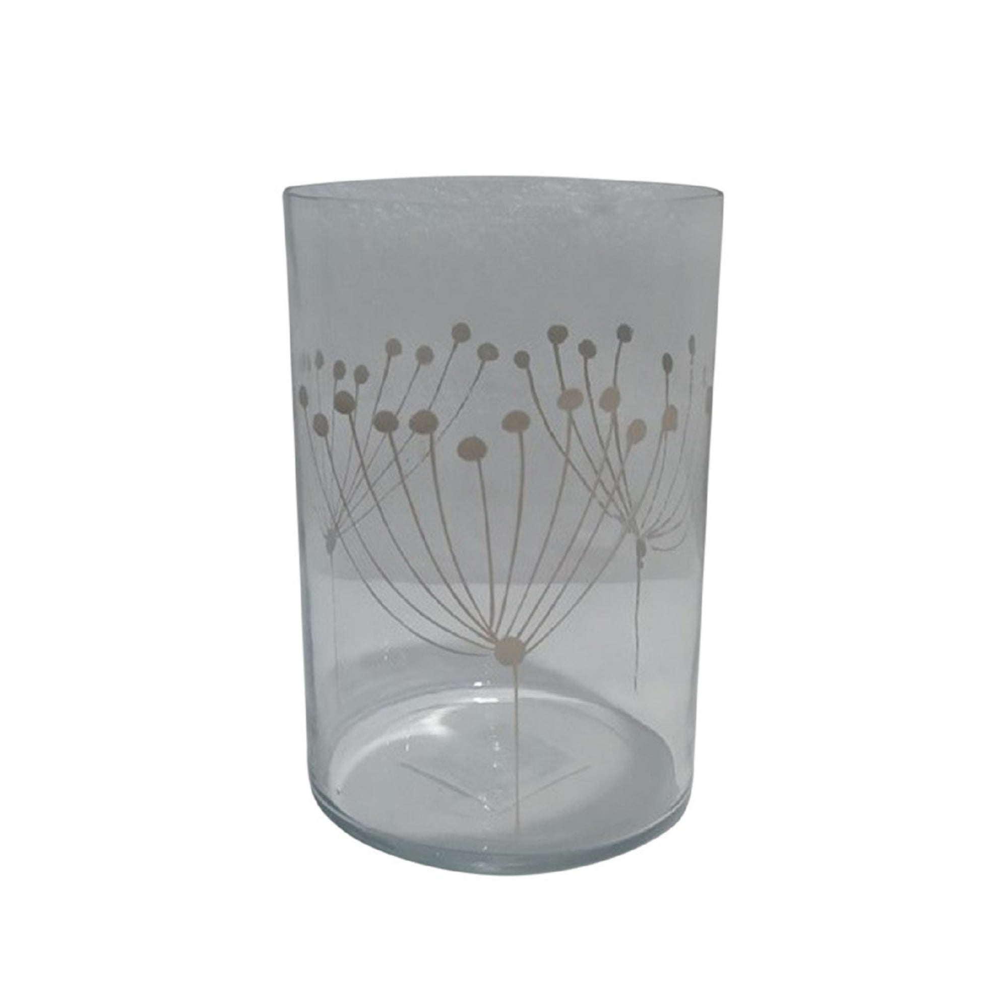 Clear Glass Cylindrical Vase with Seed Head Design