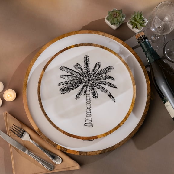 BIDK Home Small Handcrafted Wooden Serving Plate - 12" - White