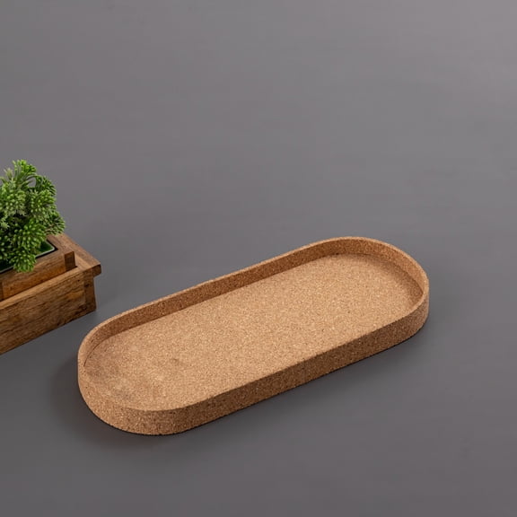 BIDK Home Small Oval Cork Decorative Tray - 16.5" - Beige
