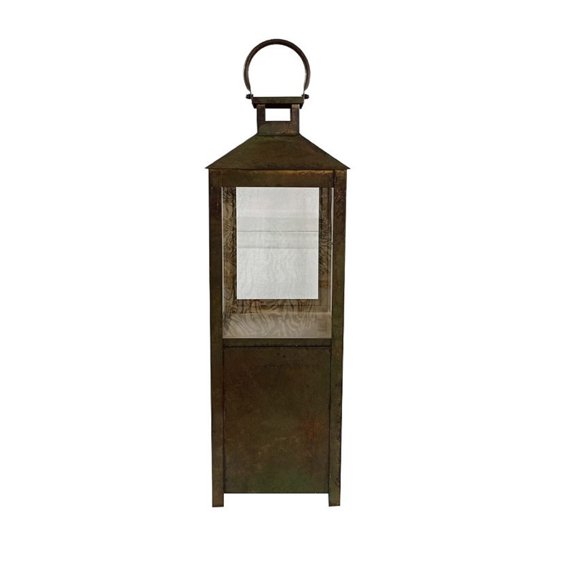 BIDK Home Small Patina-Style Rectangular Iron Lantern - 26" - Green