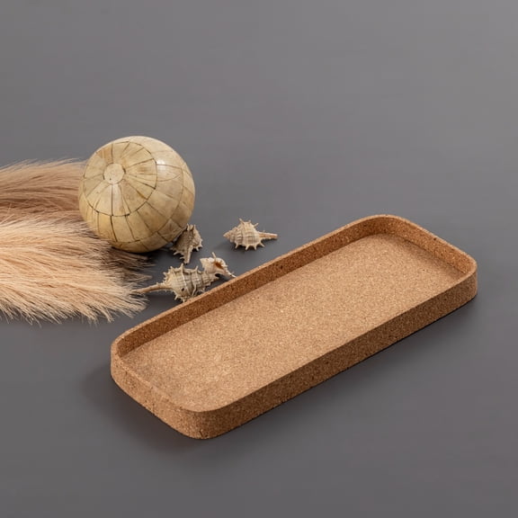 BIDK Home Small Rectangle Cork Decorative Tray - 15.5" - Beige