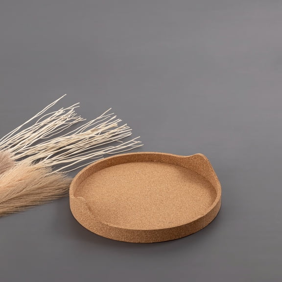 BIDK Home Small Round Cork Decorative Tray - 14.25" - Beige