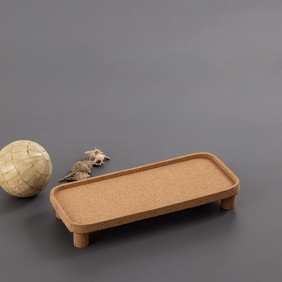BIDK Home Small Rustic Style Rectangle Cork Platter with Legs - 15.25"
