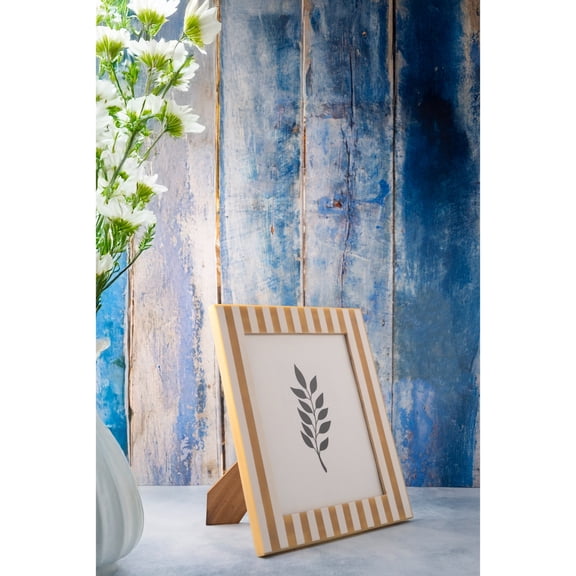 BIDK Home Striped Rectangular Picture Frame - for 8" x 10" Photo - Beige and White