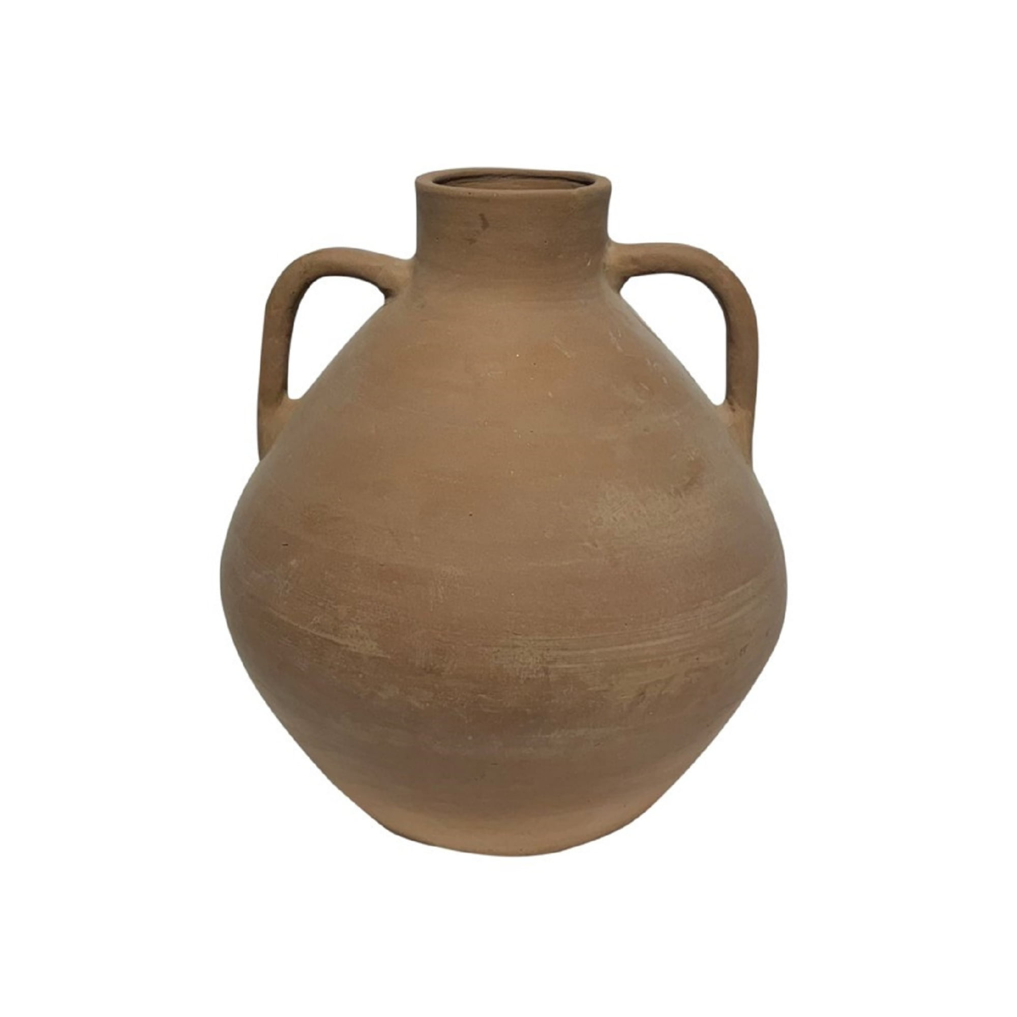 Terracotta Brown Round Decorative Table Vase with Handles