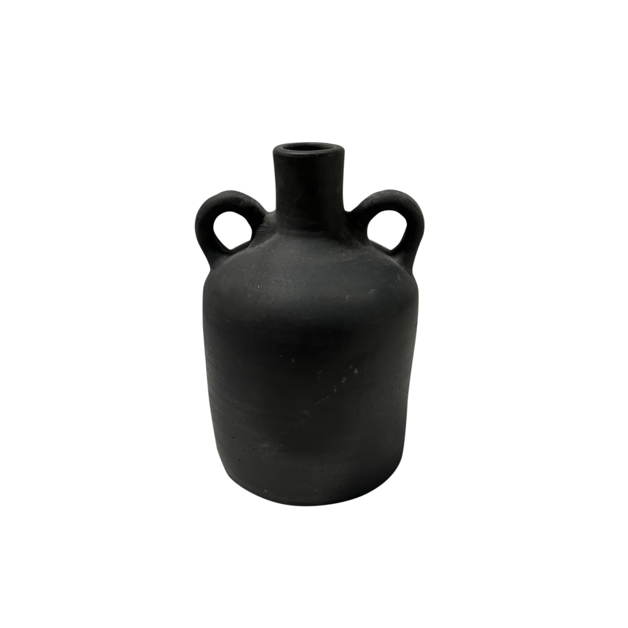 Black Terracotta Vase with Dual Curved Handles - 9.75"