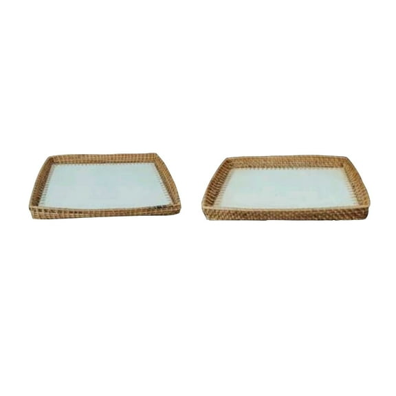 BIDK Home Textured Cane Iron Trays - 13.5" - White and Brown - Set of 2