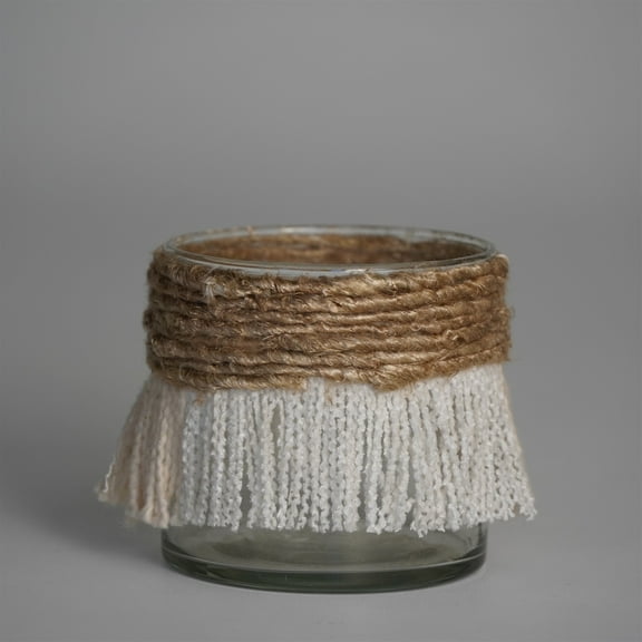 BIDK Home Textured Fringe Glass Votive Candle Holder - 3" - Brown and White