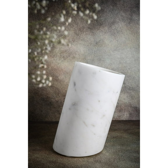 BIDK Home Tilted Cylindrical Marble Wine Bottle Cooler - 9" - White