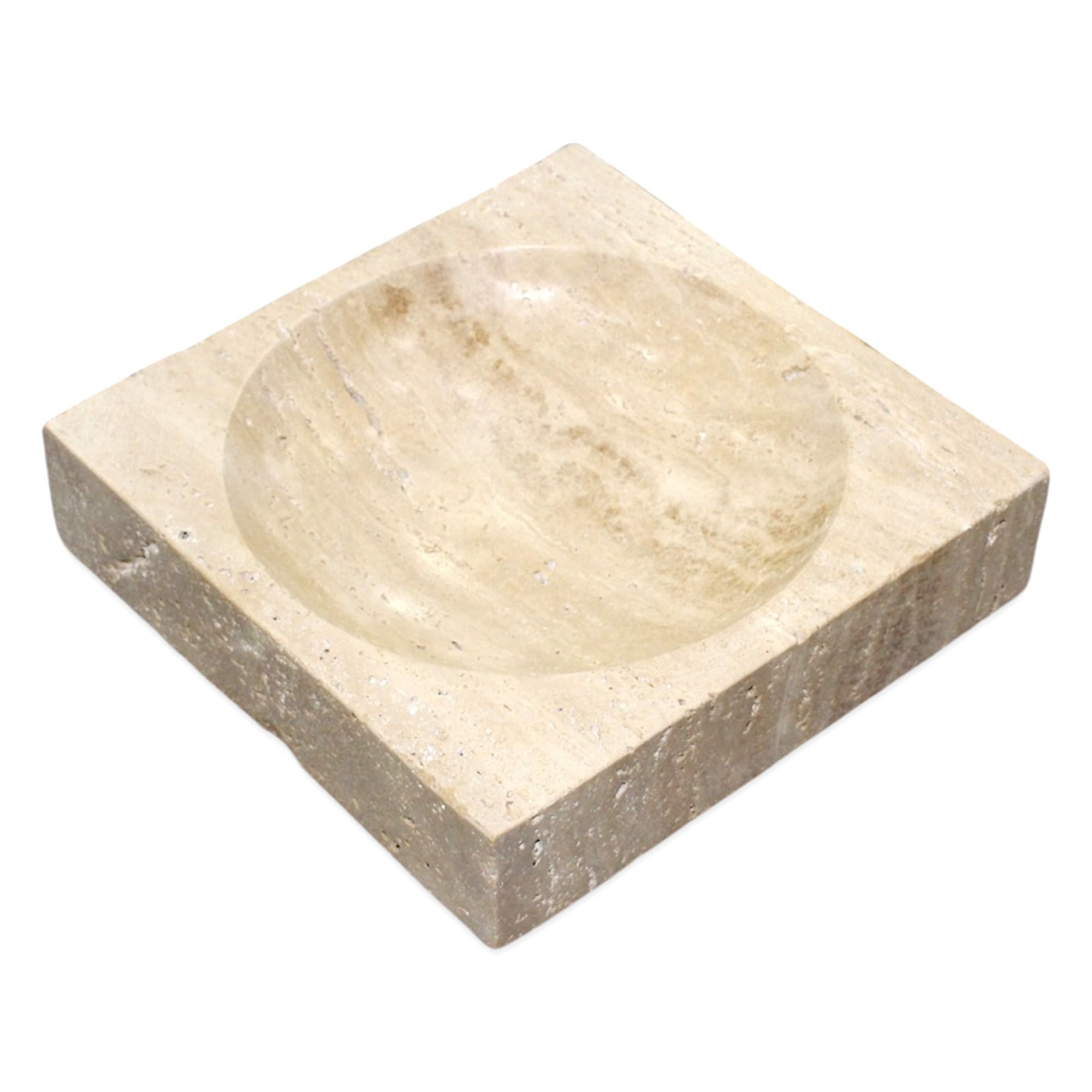 Beige Travertine Concave Square Accent Bowl, 8 Inches