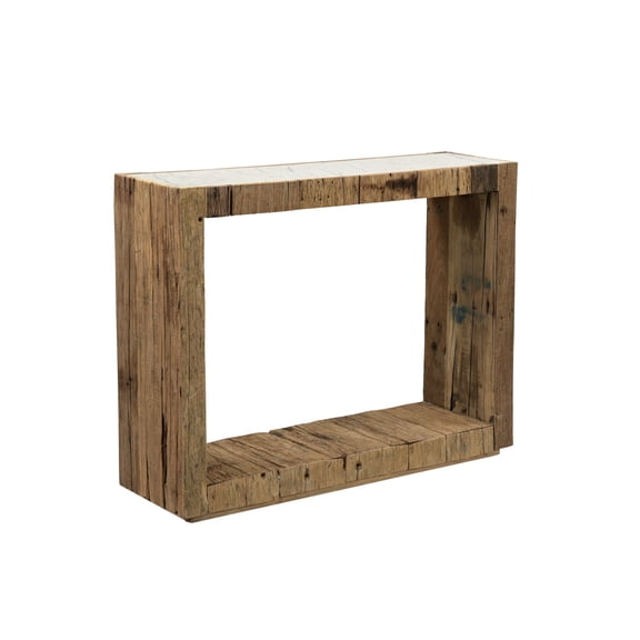 BIDK Home Wooden Console Table with Marble Top - 34.5" - Brown and White