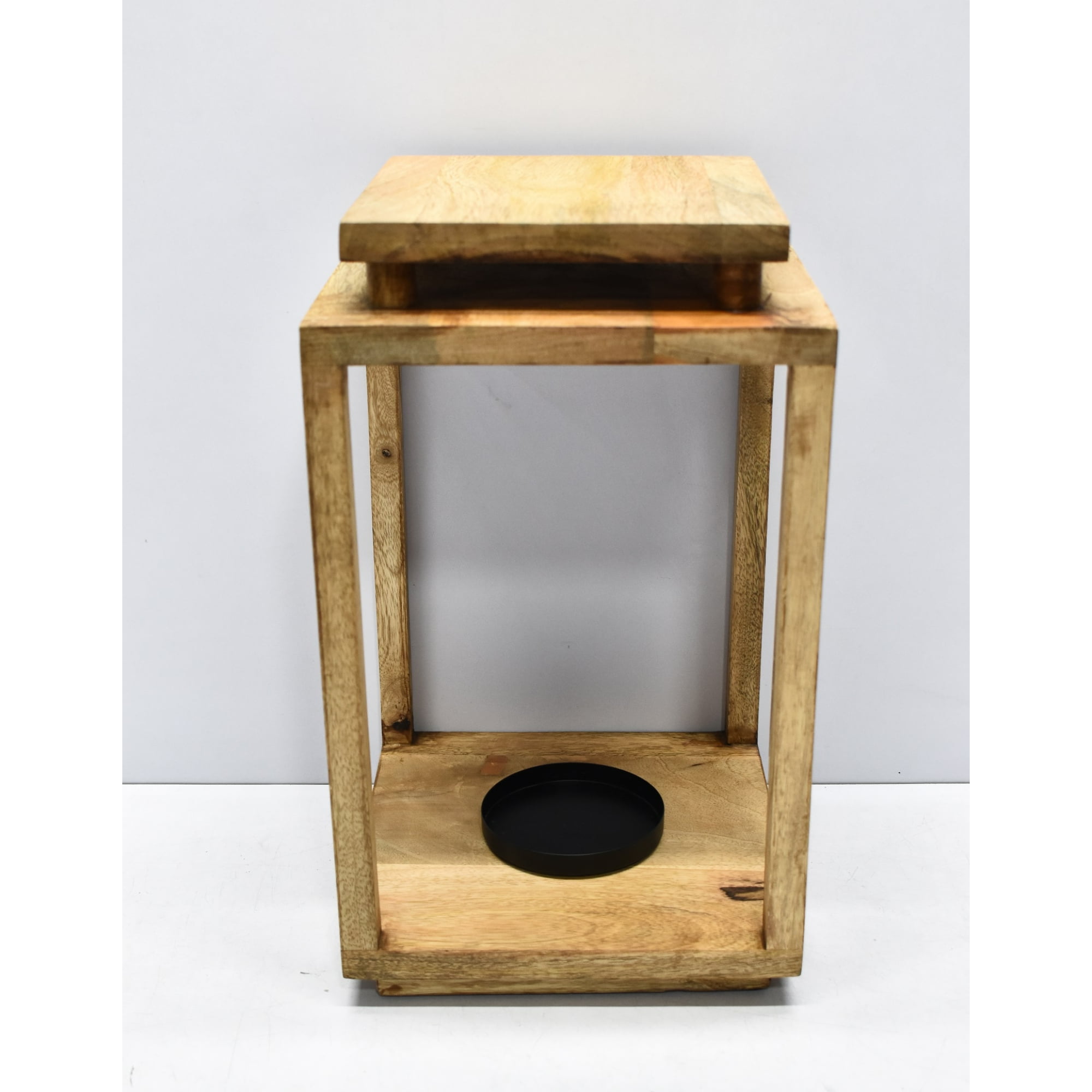 Rustic Brown Wooden Hanging Candle Lantern with Glass Sides
