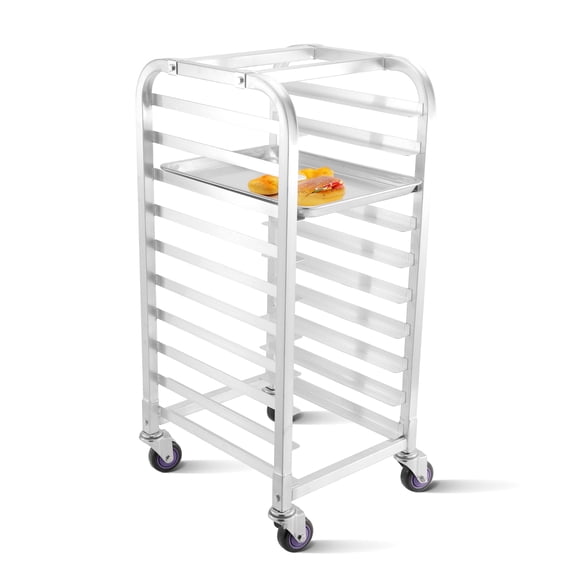 BIEAMA 10-Tier Half Sheet Pan Rack, NSF Bun Pan Rack, Aluminum Bakery Rack, Commercial Kitchen Bakery Cooling Rack, Speed Rack with 4 Wheels for 18" x 13" Sheet Pan