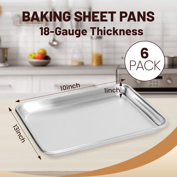 BIEAMA 6 Pack 10" × 13" Baking Sheet Pan Aluminum Commercial Pan for Oven Freezer Bakery Hotel Restaurant