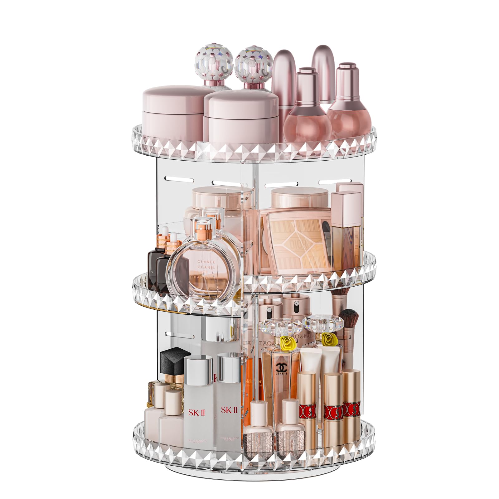 BIEDUM 360 Rotating Makeup JMS2 Organizer with 3 Adjustable Layers, Skincare Organizers for