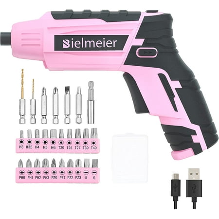 BIELMEIER Pink 4V Rechargeable Power Screwdrivers 1.5Ah, 250 RPM, 27 Pieces