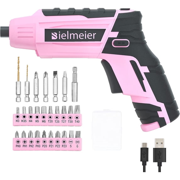 BIELMEIER Pink 4V Rechargeable Power Screwdrivers 1.5Ah, 250 RPM, 27 Pieces