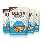 BIENA Chickpea Snacks, Roasted Chickpeas, Sea Salt, Crunchy Healthy Snacks, High Protein & High Fiber Vegan Snack, Gluten Free Plant Based Snack for Adults & Kids, 4-Pack, 5 Oz Bags