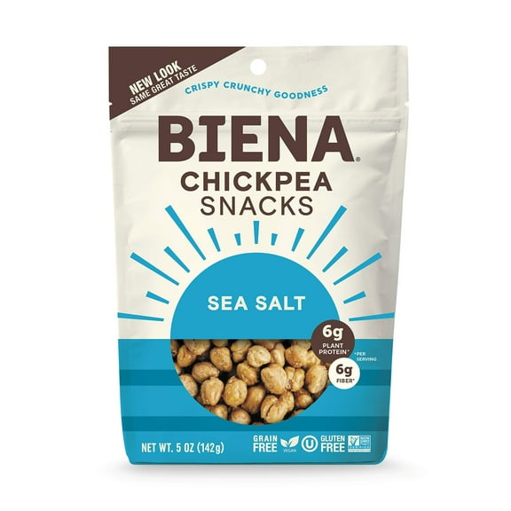 BIENA Chickpea Snacks, Sea YPF5Salt | Gluten Free | Vegan | Dairy Free | Plant Based Protein (Single 5 oz. Bag)