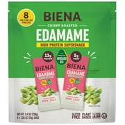 BIENA Crispy Roasted Edamame Beans Snack, High Protein Snack, Healthy Office Snacks, High Fiber & Vegan, Gluten Free, Non-GMO, Himalayan Pink Salt, 8 Pack