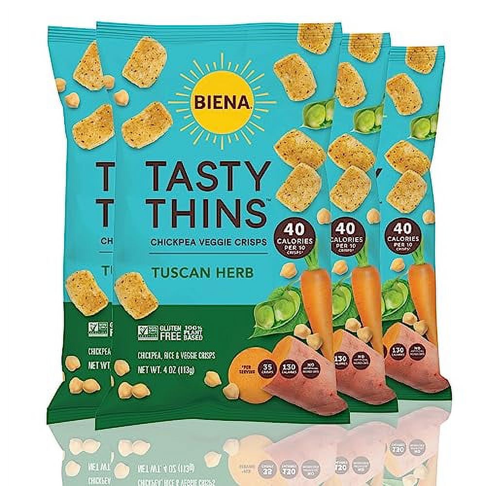 BIENA Tasty Thins Chickpea Veggie Chips â€“ Tuscan Herb, 4Pack, 4 oz