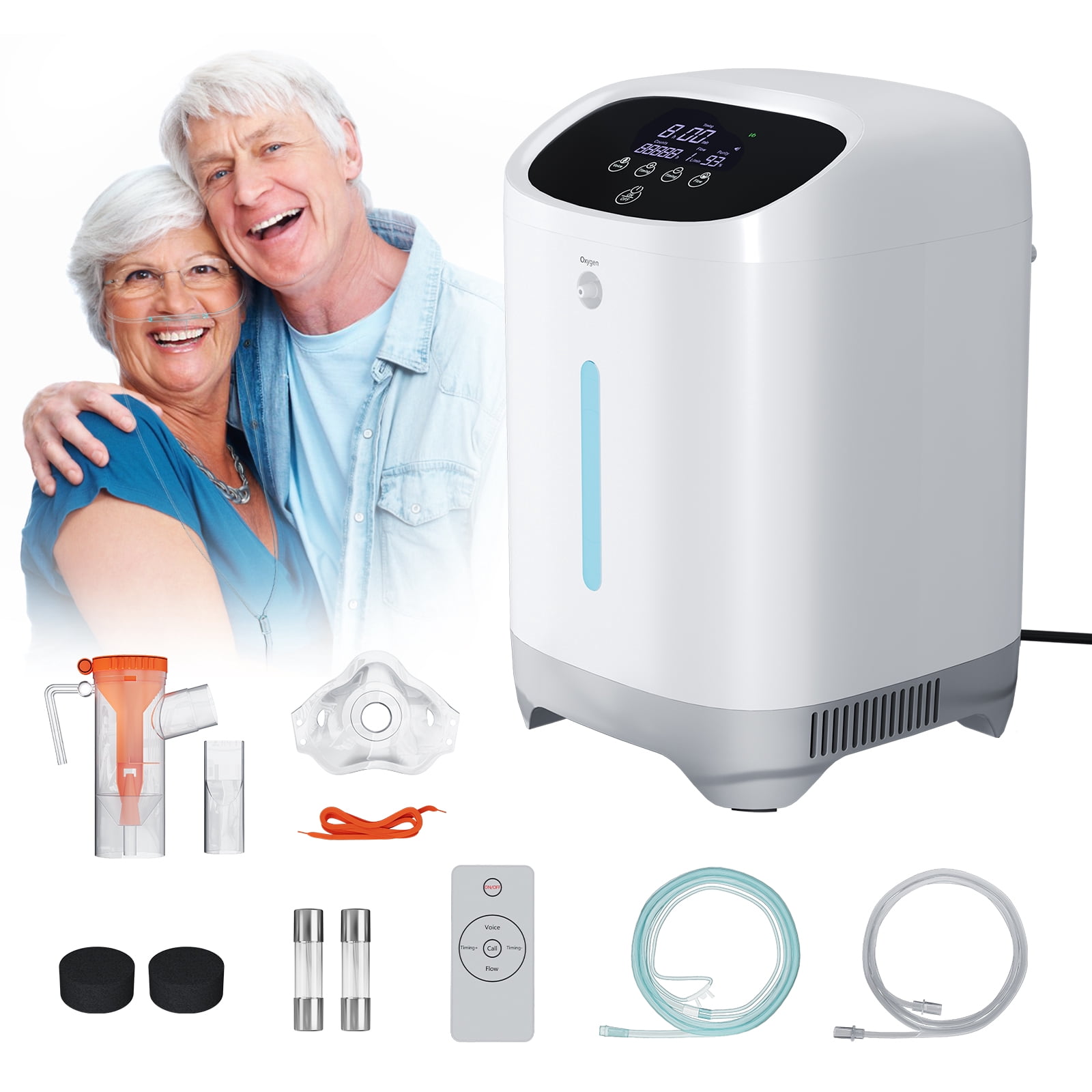 BIENDAY Continus-Home use 1-7L/Min &Bag Oxygen Machine Portable Tube&Oxygen Generator-th 2 in 1 equipment con full Accessor 93% concentration-1S
