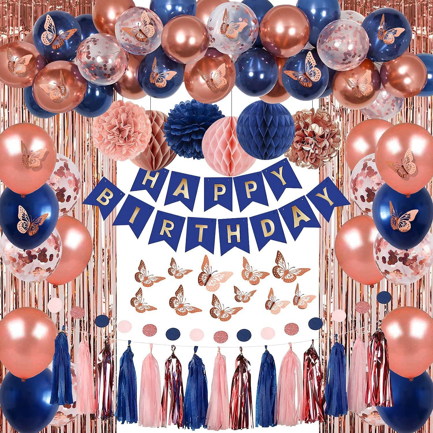 14th Birthday Party Decorations Kit – Black Gold Rose Theme With Balloons, Banner, Crown & Confetti