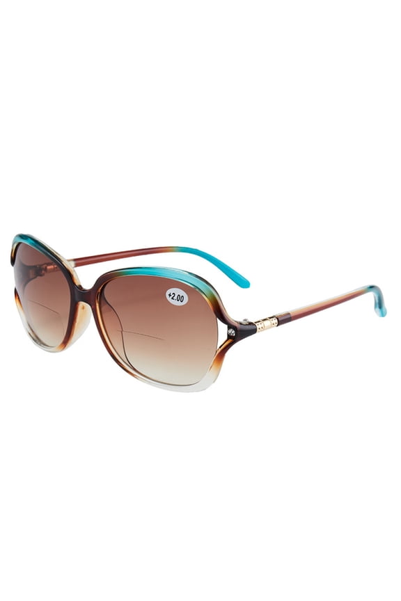 BIFOCAL Oversized Tinted Brown Sunglasses Green and Brown Reading Glasses Boutique Readers For Women +3.50