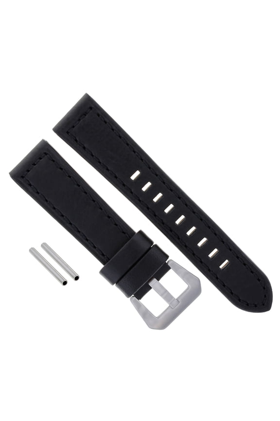 BIG 24MM COW LEATHER WATCH BAND STRAP FOR BREITLING BLACK NAVITIMER SHINY BUCKLE