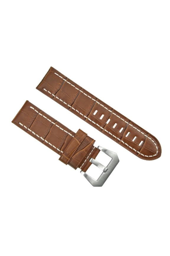 BIG 24MM LEATHER WATCH BAND STRAP FOR BREITLING COLT L/BROWN BRUSH BUCKLE LONG