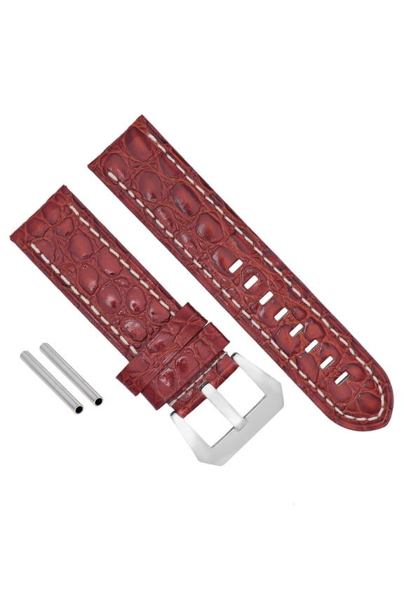 BIG 24MM LEATHER WATCH BAND STRAP FOR BREITLING COLT L/BROWN WS SHINY BUCKLE