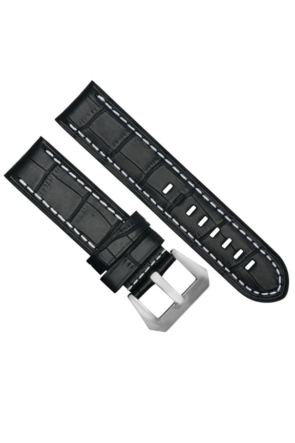 BIG 24MM LEATHER WATCH BAND STRAP FOR BREITLING NAVITIMER BLACK BRUSH BUCKLE