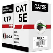 BIG-A - Bulk Cat5e Cable 1000ft 24AWG Solid 4 Pair Cat5e Ethernet Cable, Unshielded Twisted Pair UTP 350MHz Internet Cable, Pull Box - Green
