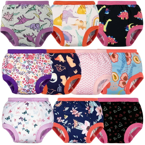 BIG ELEPHANT 10-pack Baby Potty Training Underwear, Soft 100% Cotton Absorbent Training Pants for Boys & Girls, Ages 12M-10Y