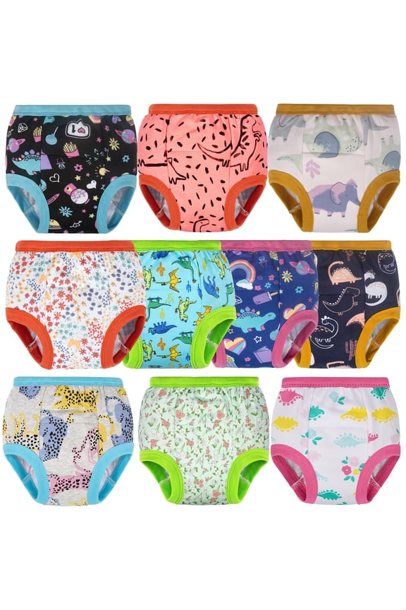 10-pack Baby Potty Training Underwear, Soft 100% Cotton Absorbent Training Pants for Boys & Girls, Ages 12M-10Y