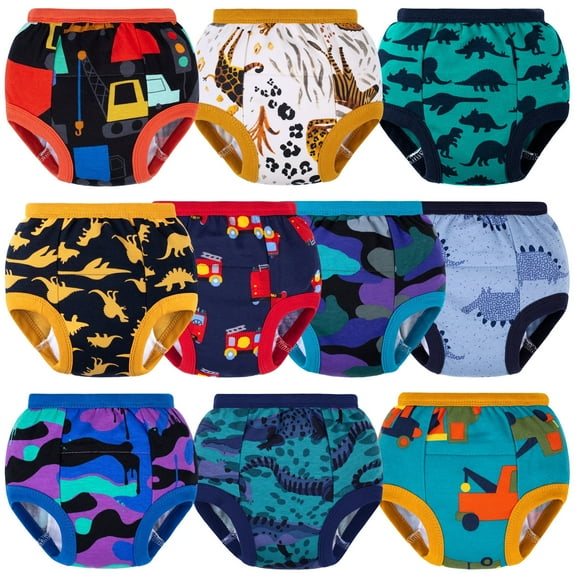BIG ELEPHANT 10 Packs Baby Girls' and Boys' Potty Training Pants, 100% Cotton Absorbent Training Underwear for Toddler, 12-24 Months