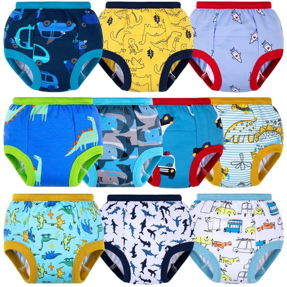 BIG ELEPHANT 10 Packs Baby Girls' and Boys' Potty Training Pants, 100% Cotton Absorbent Training Underwear for Toddler, 4T