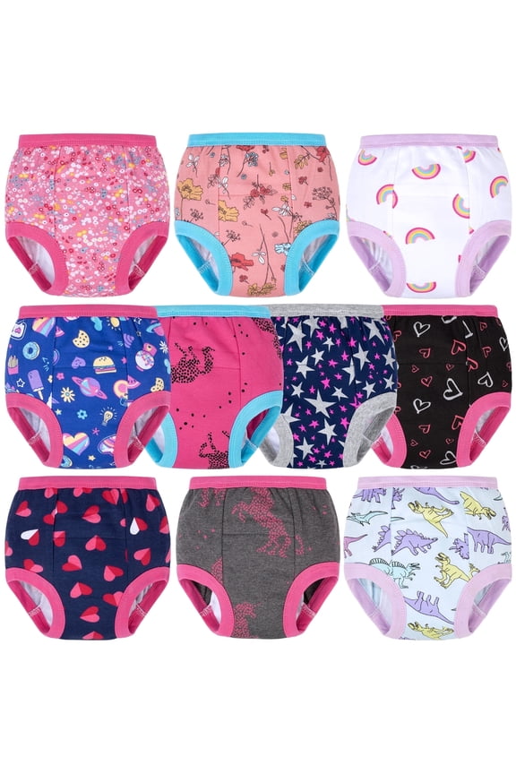 10 Packs Baby Girls' and Boys' Potty Training Pants, 100% Cotton Absorbent Training Underwear for Toddler, 4T