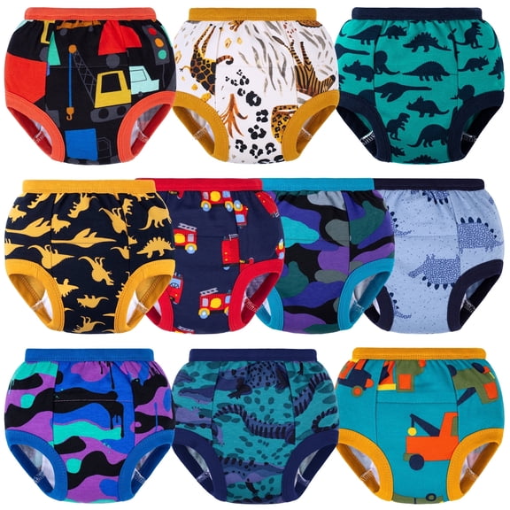 BIG ELEPHANT 10 Packs Baby Girls' and Boys' Potty Training Pants, 100% Cotton Absorbent Training Underwear for Toddler, 4T